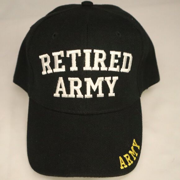 Retired Army Ball Cap Hat Black w/white letters hook & loop adjustable - Picture 1 of 9